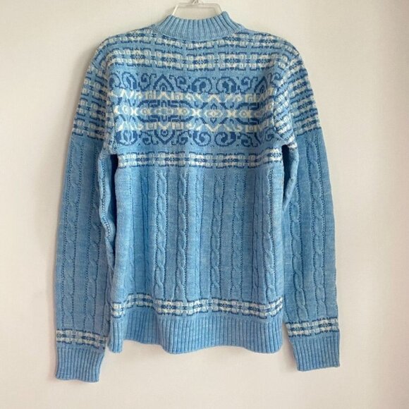Vintage Jantzen Floral Baby Blue Cable Knit Mock Neck Pullover  XL - Picture 4 of 4